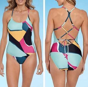 NWT $74 Xersion One Piece Bathing Suit Classic Swimsuit Medium Coverage Large